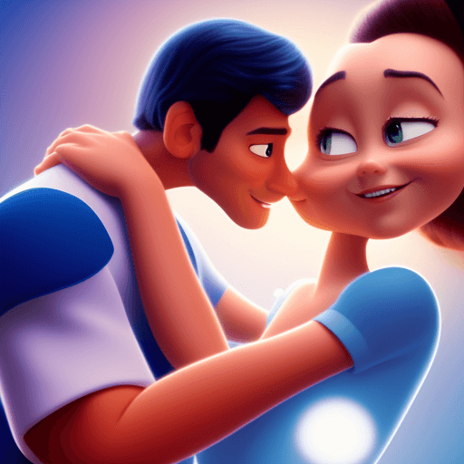 AI generated: disney pixar movie cover of an  movie, title is "ONE LOVE" , cartoon A couple in love with a man wit...