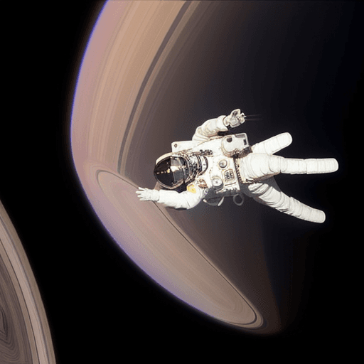 AI generated: astronaut flying close to the Saturn