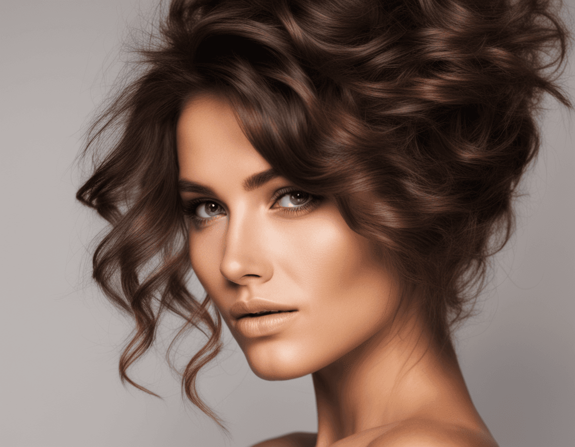 AI generated: A picture of beautiful brunette woman, messy beehive hair style, natural skin
