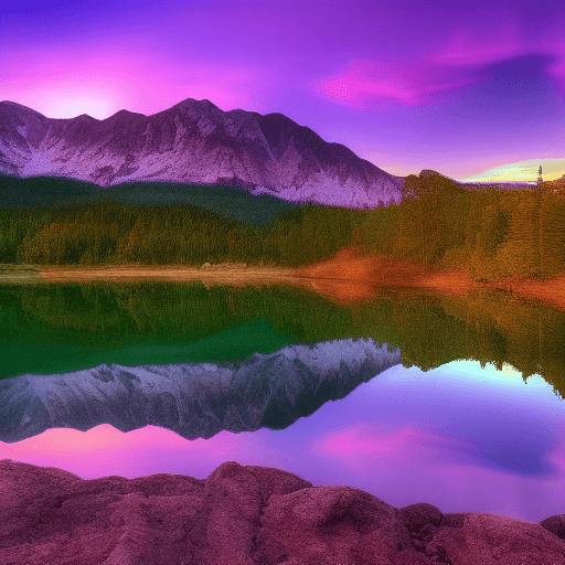AI generated: Photo realistic 4k photo of a mountain and forest scenery. The time of day is Twilight. The sky has ...