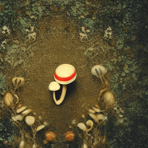 AI generated: a picture of a mushroom, completely left-right symmetrical, The composition, color, and cinematic ex...