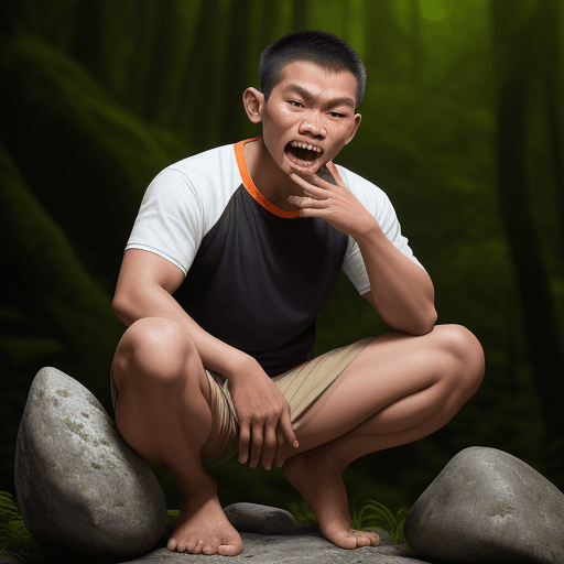AI generated: an Indonesian guy, opened his mouth as wide as possible, until his teeth were visible, the guy put o...