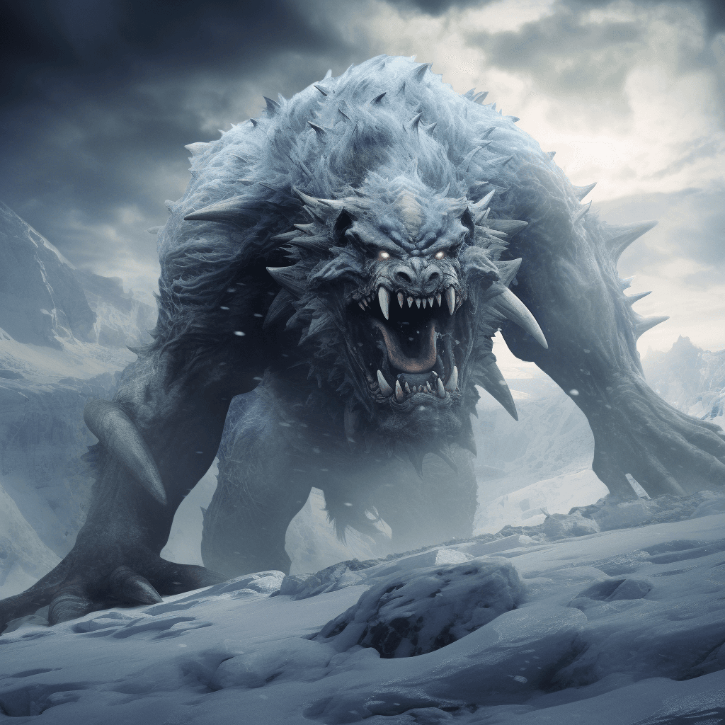 AI generated: the monstrous being was sliding across the frozen plain, high details, high definition, masterpiece,...