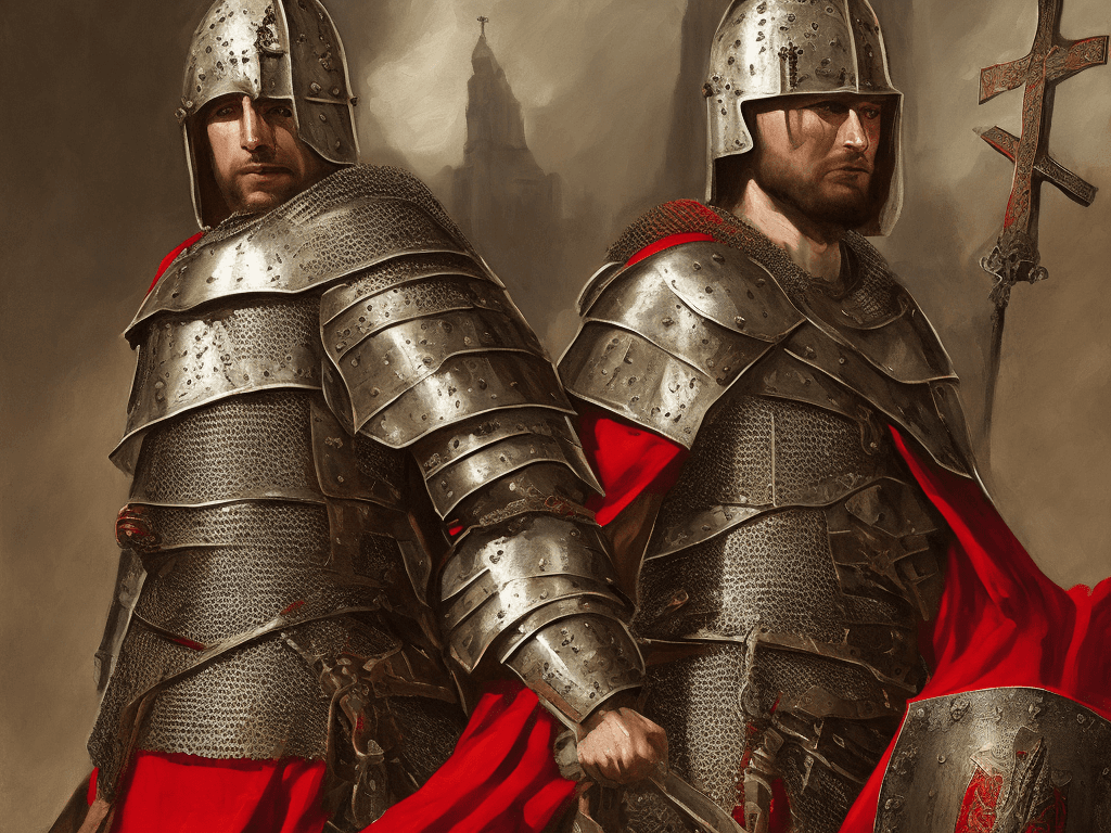 AI generated: oil on canvas in the style of rembrandt , A highly detailed digital illustration of a Crusader, capt...
