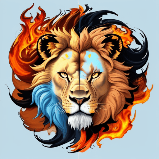 AI generated: Create a unique streaming channel logo by blending a flaming lion, symbolizing fire, life, and freed...