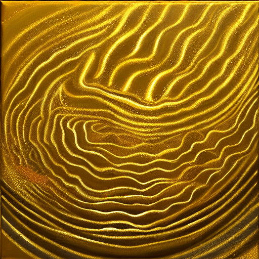 AI generated: A abstract art oil painting. Golden waves. Golden Bubbles Bubbles. A golden crate. No blue. No red. 