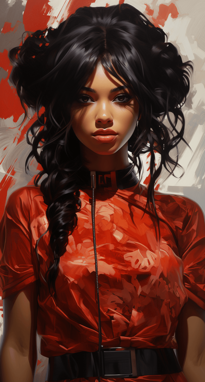 AI generated: a fantasy girl in a red dress, in the style of dark and intricate, heavy use of palette knives, blac...
