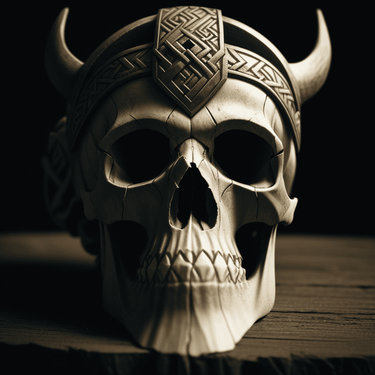AI generated: viking carved skull photographic cinematic