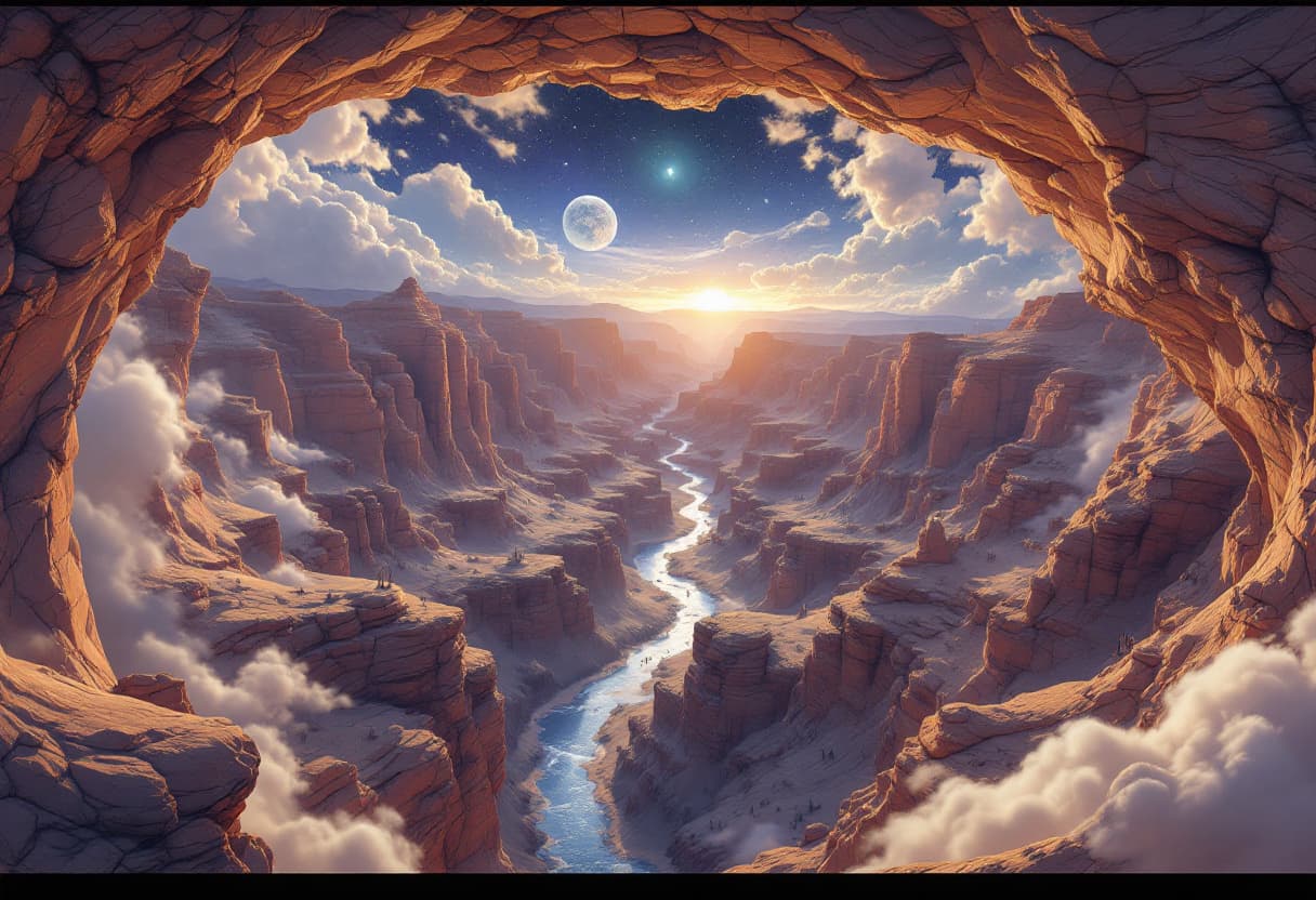 AI generated: Panopticon Octavio Ocampo: Desert Canyon, octane render, intricate, (best quality, masterpiece, Repr...