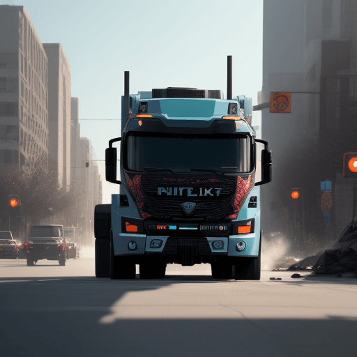 AI generated: nvinkpunk, robot uprising, truck