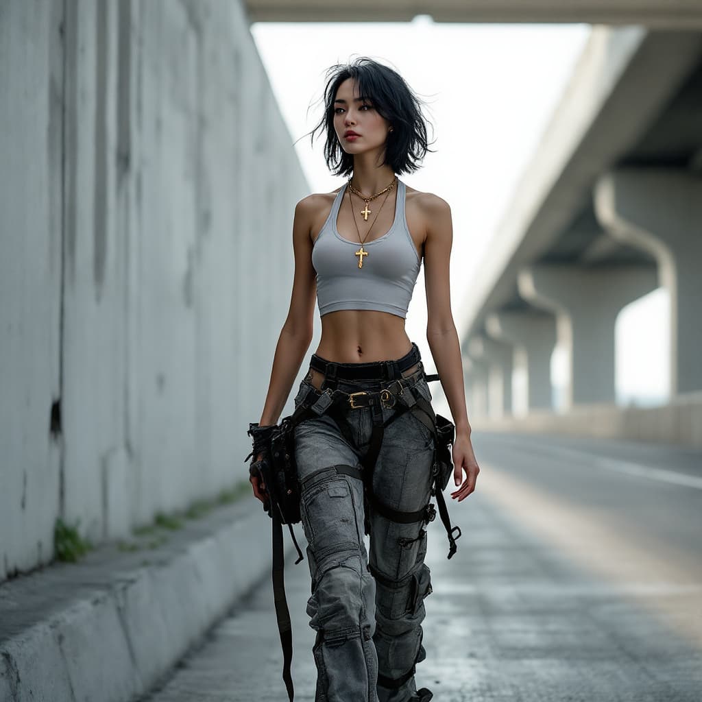 AI generated: full body view of  a slim, small breast, flat chest, abs, young asian female supermodel, with short ...