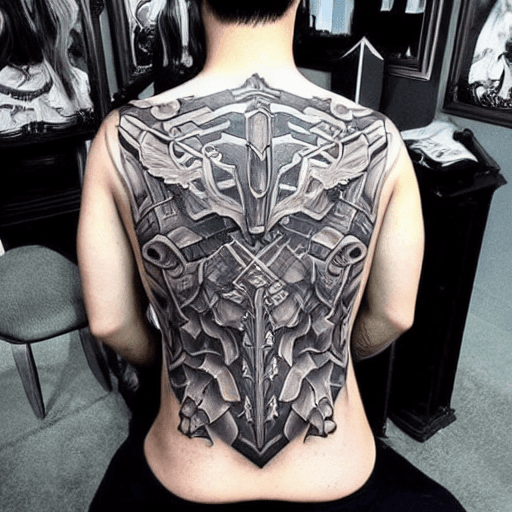 AI generated: full back armor tattoo