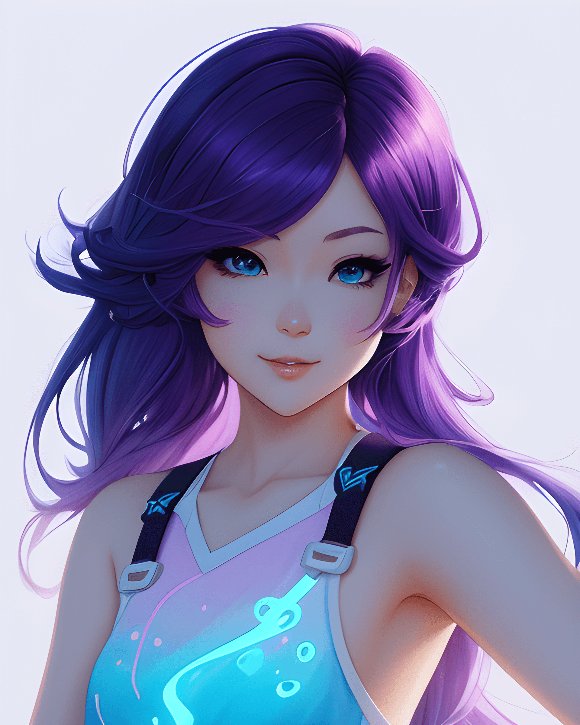 AI generated: a drawing of a girl with purple hair and a blue top, rossdraws cartoon vibrant, glossy digital paint...