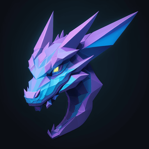 AI generated: Generate a digital artwork of a dragon head in a low poly style, featuring sharp, angular facets. Th...