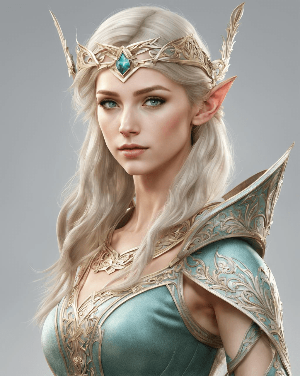 AI generated: full body portrait of female elf, perfectly in center, perfect face, perfect body, symmetrical photo...