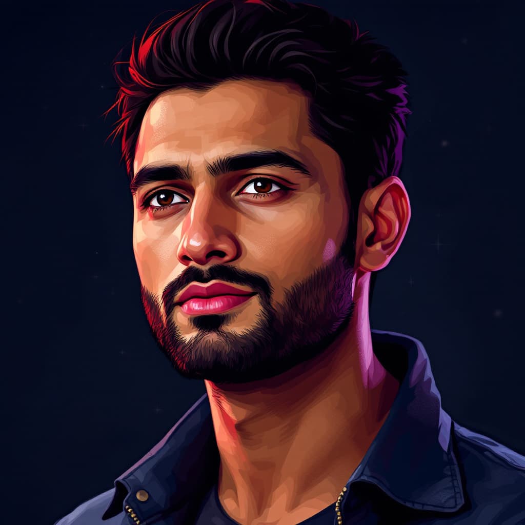 AI generated: Craft a high-resolution portrait of a male who looks like Krunal Sanghavi, his height is 6 ft tall, ...