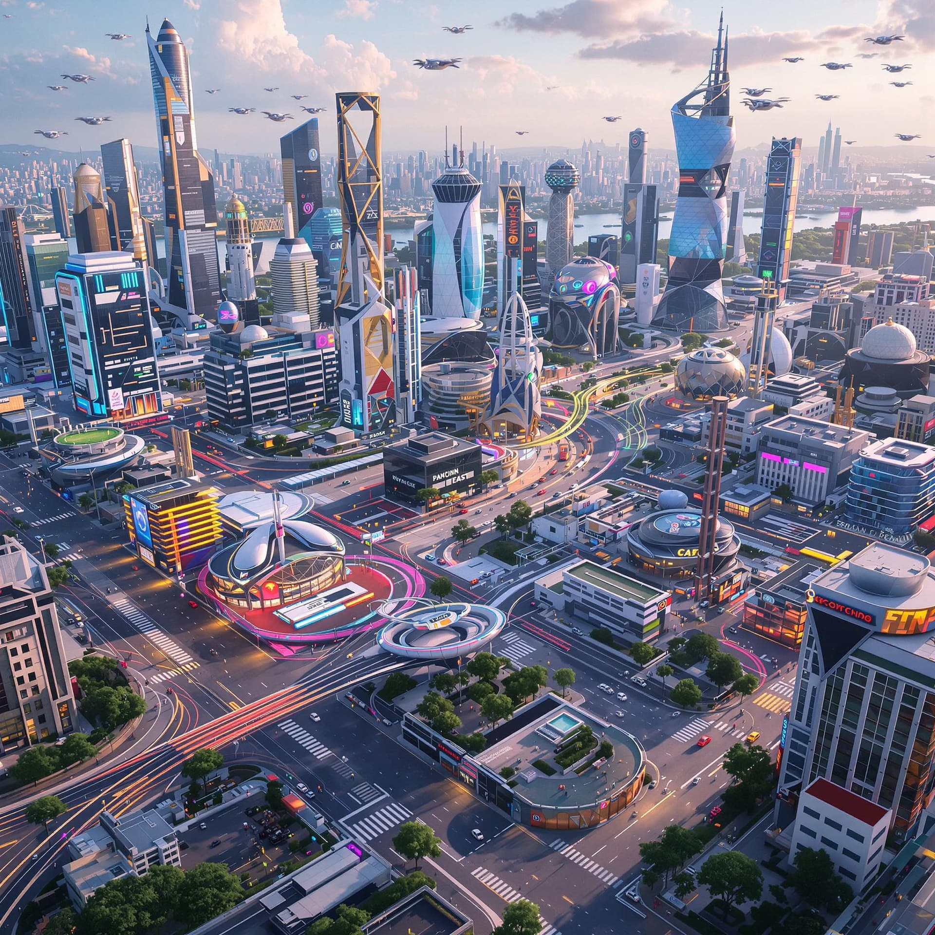 AI generated: Create photorealistic image of a vibrant and buzzy smart city that can be generated through AI with ...