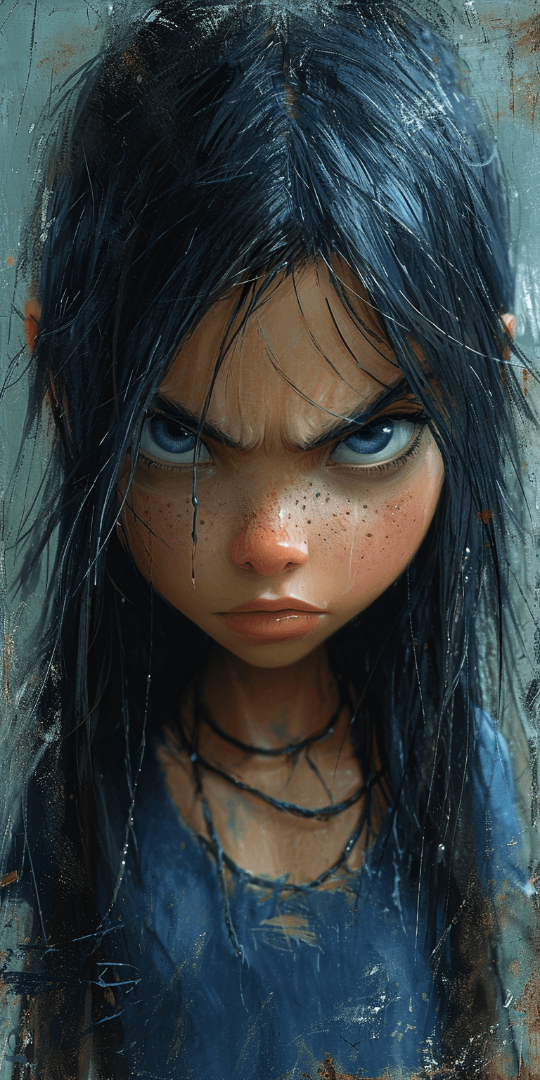 AI generated: an angry cartoon girl with long hair, in the style of akira toriyama, sabattier filter, sarah anders...