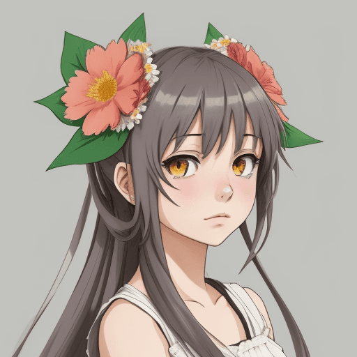 AI generated: a girl, with flowers in her head, in anime style, 