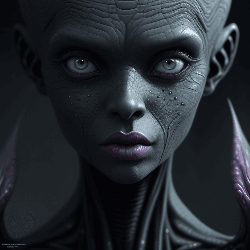 AI generated: Half human and half alien woman, different full body model position, highly detailed cinematic backg...