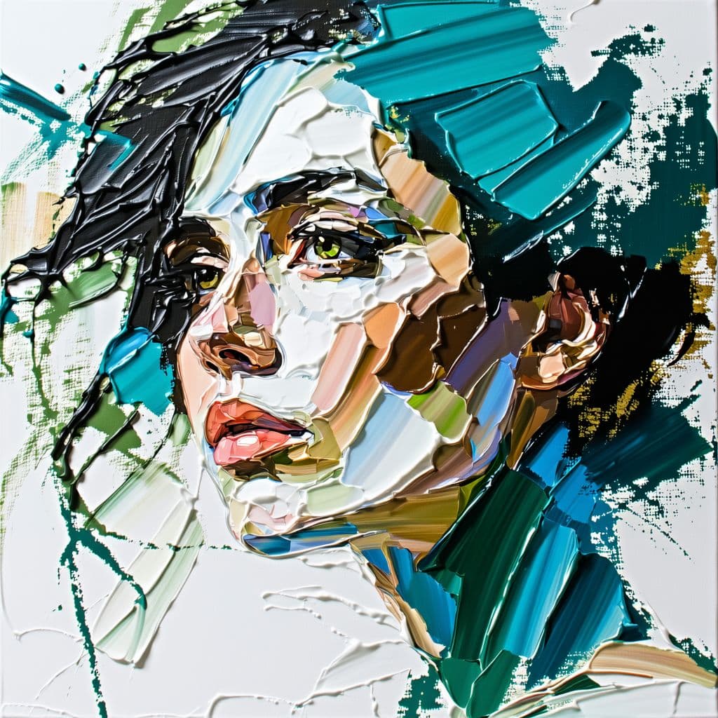 AI generated: portrait of a woman with an emphasis on thick, impasto-style brushstrokes, rich, tactile paint textu...