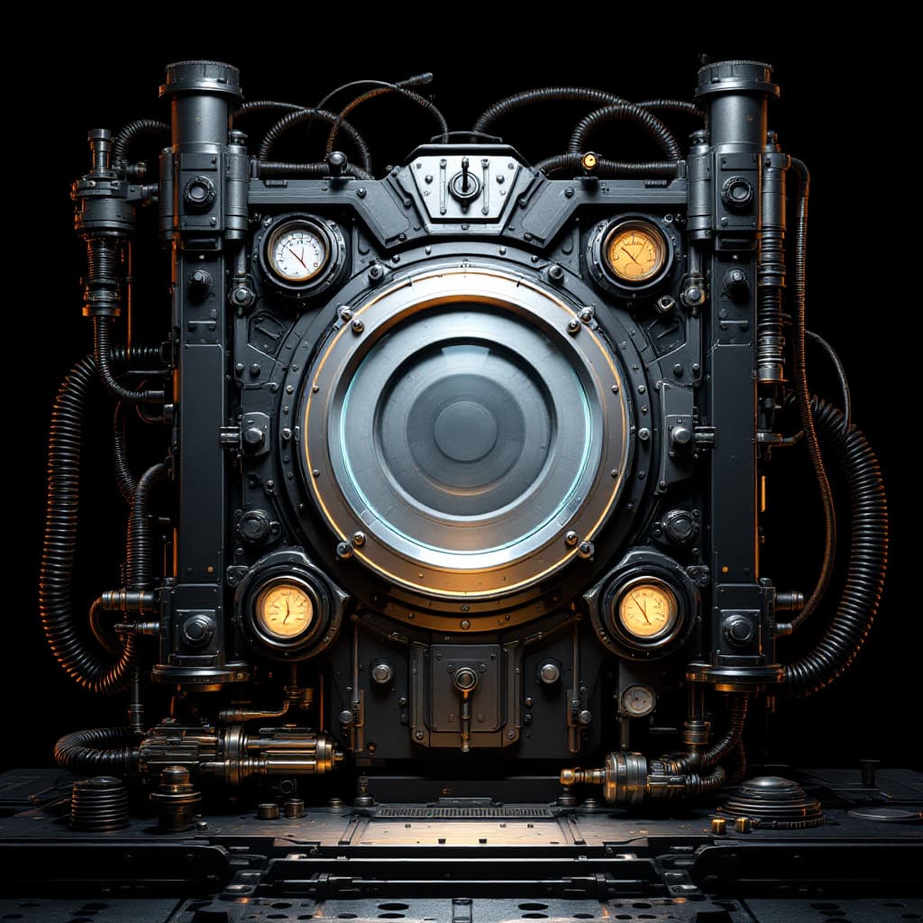 AI generated: 
welding workshop

 front view, set against a dark background with tech-inspired metal details and i...