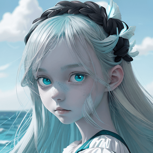 AI generated: a bluesky, white and green portrait of someone, in the style of dark black and light aquamarine, ani...