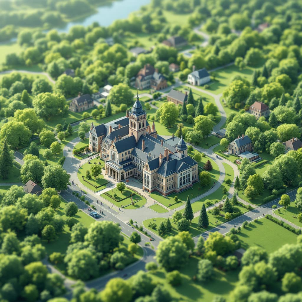 AI generated: A university map , geographical for navigation, print ready, hd , the collage building should be vis...