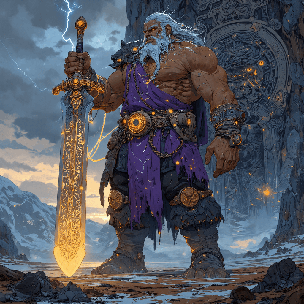 AI generated: A towering, 11-foot-tall guardian stands imposingly in front of a colossal, ornate gate carved into ...