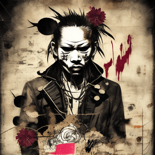 AI generated: eaturing a plain Japaneses Pirates tiger, black and sepia color tones, wabi-sabi art, abstract, coll...