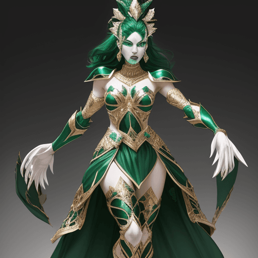 AI generated: Famale.A fighter,fury,Emerald jewelry,epic armor, wapone,white skin,full body,power macel.make up fa...