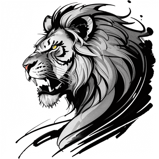 AI generated: complete full angry roar lion full face of the lion, Ink drawing neon colours of a full lion face, s...