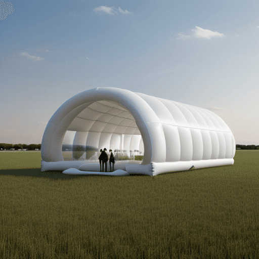 AI generated: high resolution, 8k, inflatable pavillion architecture concept, modern, futuristic, open field land,...