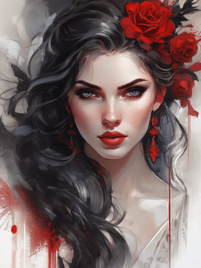 AI generated: a portrait of a women, fantasy, illustration in the style of tanya shatseva, black and beige, elegan...