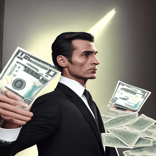 AI generated: A realistic, cinematic portrait of a man in a sharp, tailored suit, standing in a dark room. He is h...