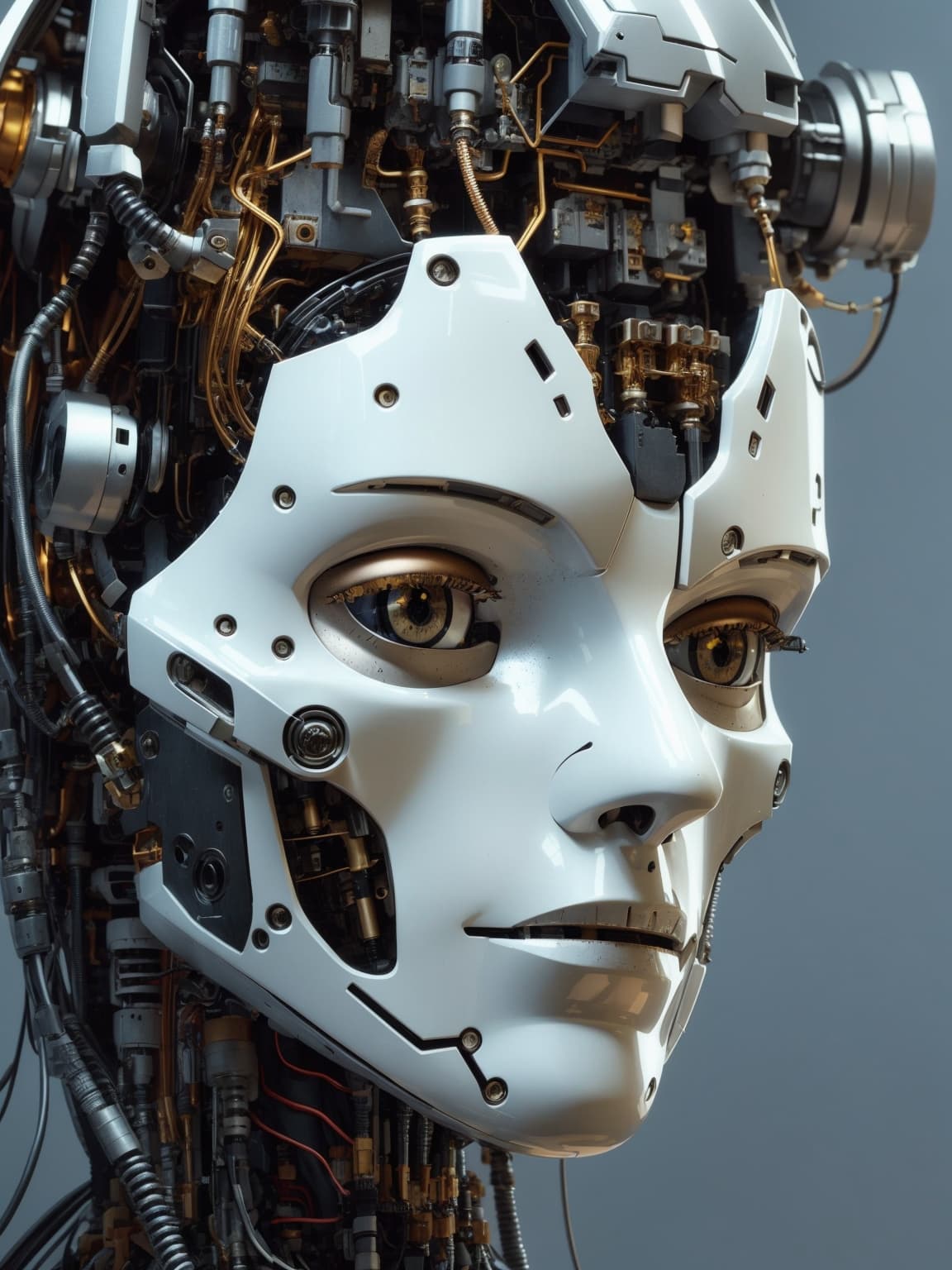 AI generated: a robot's head portrait with knobs and switches, hyper-realistic, 8k