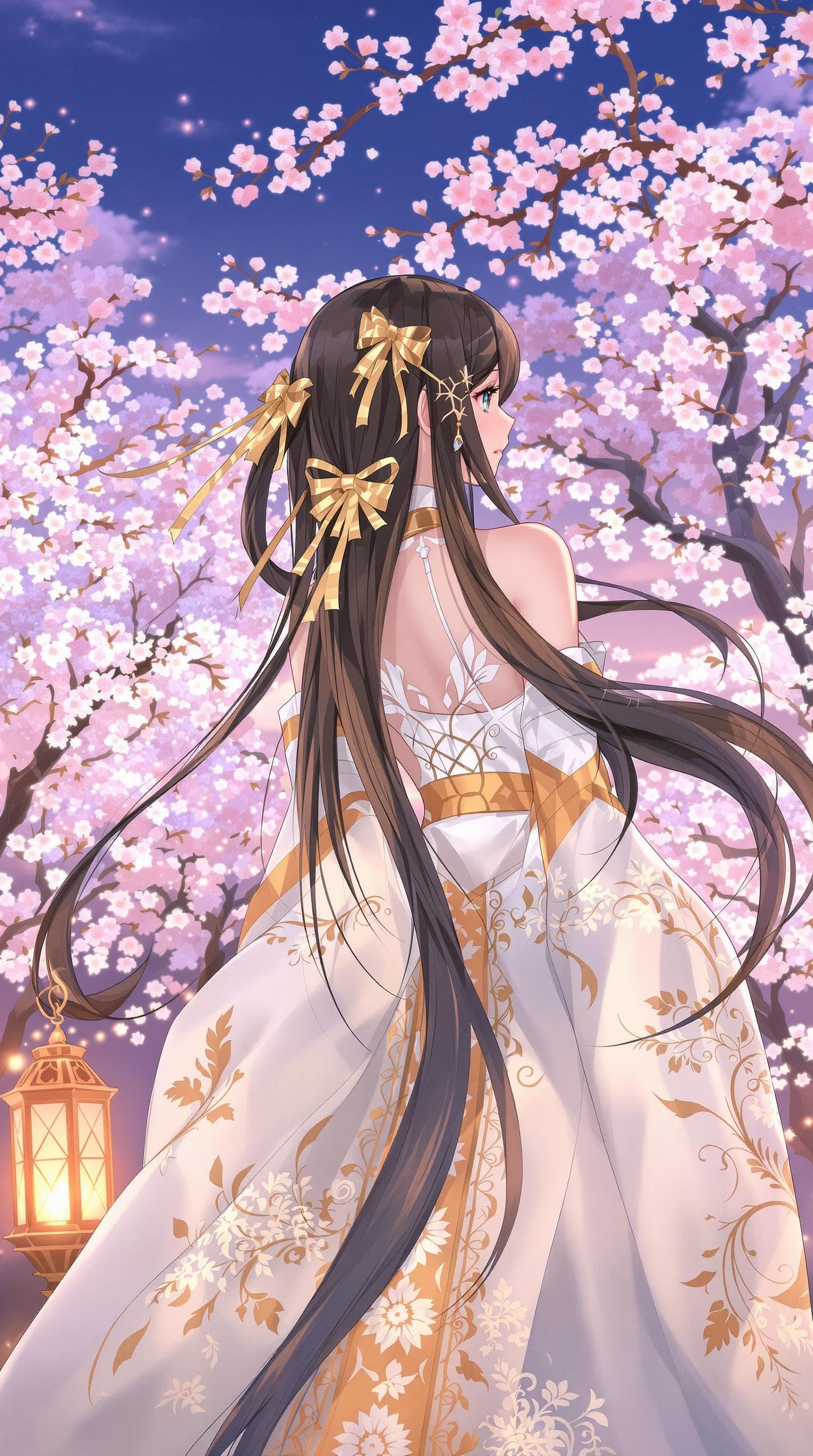 AI generated: The image features a character with long, flowing black hair adorned with a striking golden hairpin ...