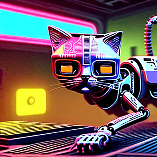 AI generated: (Robotic cat takeover:1. 3), (enslaving humanity.) Sci-Fi, -- HD 8K cyberpunk, exotic, ruthless. atm...