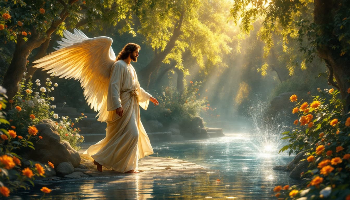 AI generated: in royal garden jessus
,serenity,surrounded by divine light in a medieval  with shinnig in chest  be...