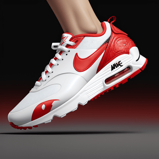 AI generated: Nike air max, white and red, heart shaped nike swoosh,side view, intricate artwork . octane render, ...