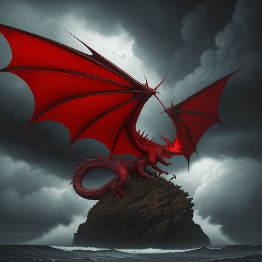 AI generated: red dragon under the stormy sky by sam robinson, in the style of tatiana suarez, harmonious color pa...