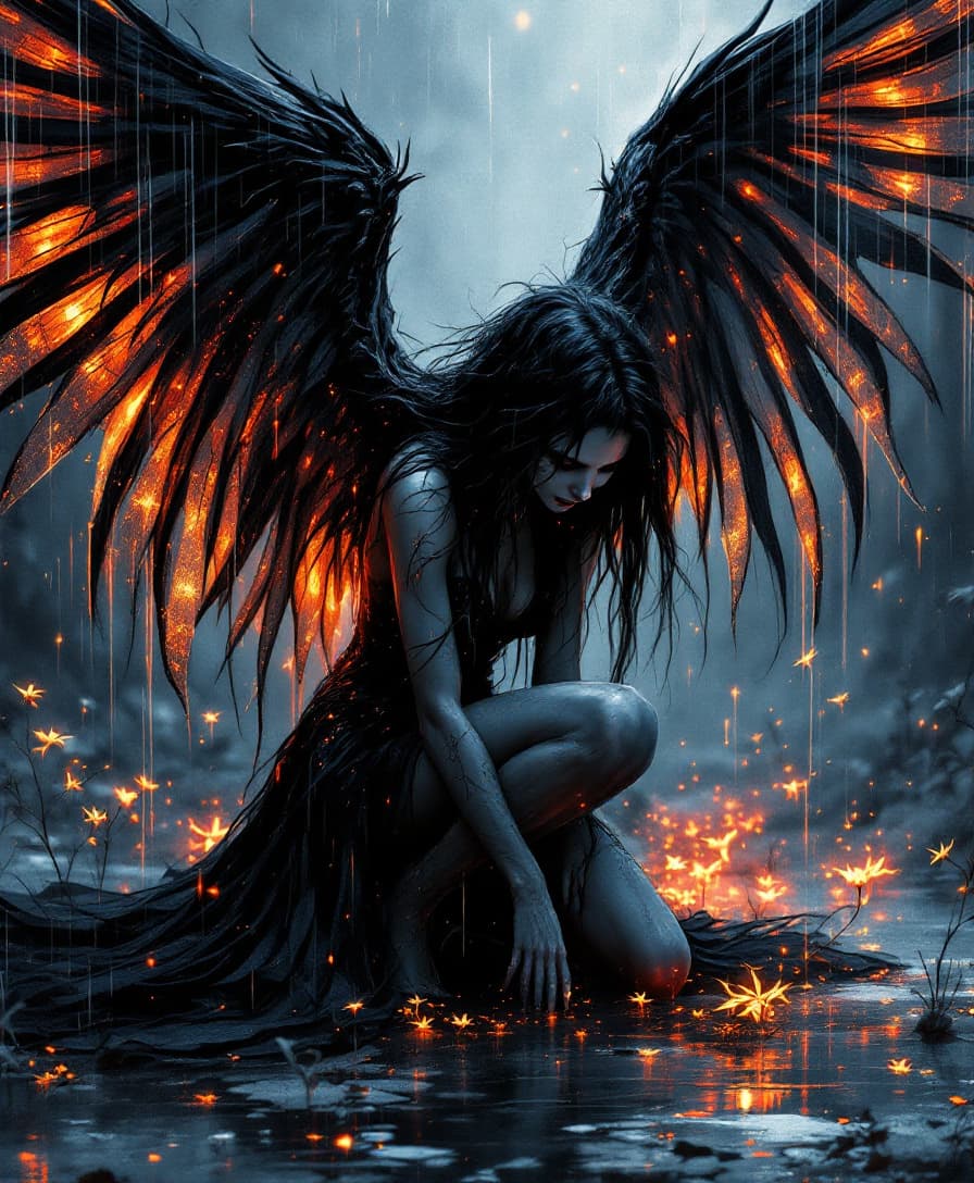AI generated: ((("Dark Phoenix"))) gothic font text style, holographic foil quill paper art style, 3D, HDR Dark Fa...