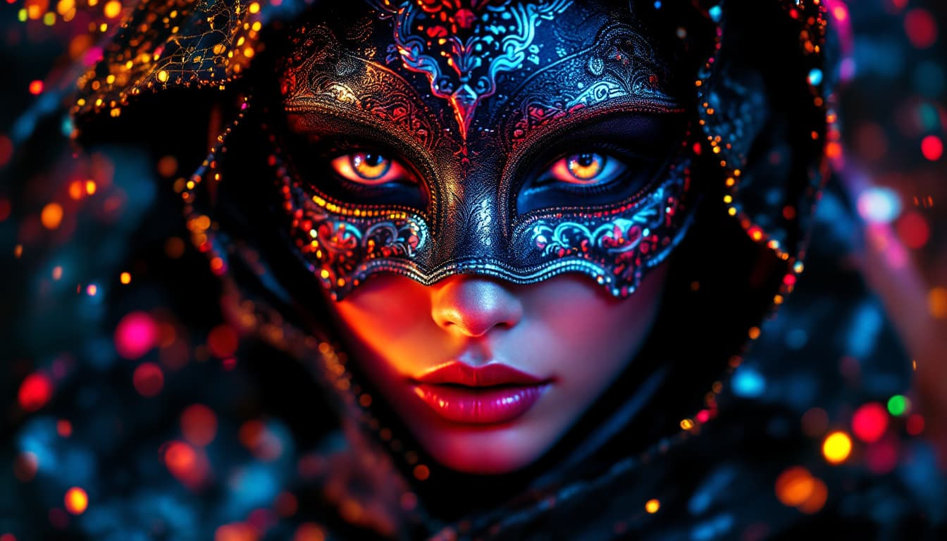 AI generated: A captivating, centred portrait of a mysterious woman enshrouded in the allure of a Venetian mask, s...