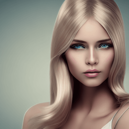 AI generated: photo featuring a girl model, blondy color hair, 300mm f/5. 8, light silver and white, optical, soft...