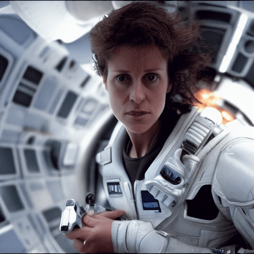AI generated: epic cinematic 8k wallpaper of Ellen Ripley, face resolute and serious. from Alien movie, helmet on,...