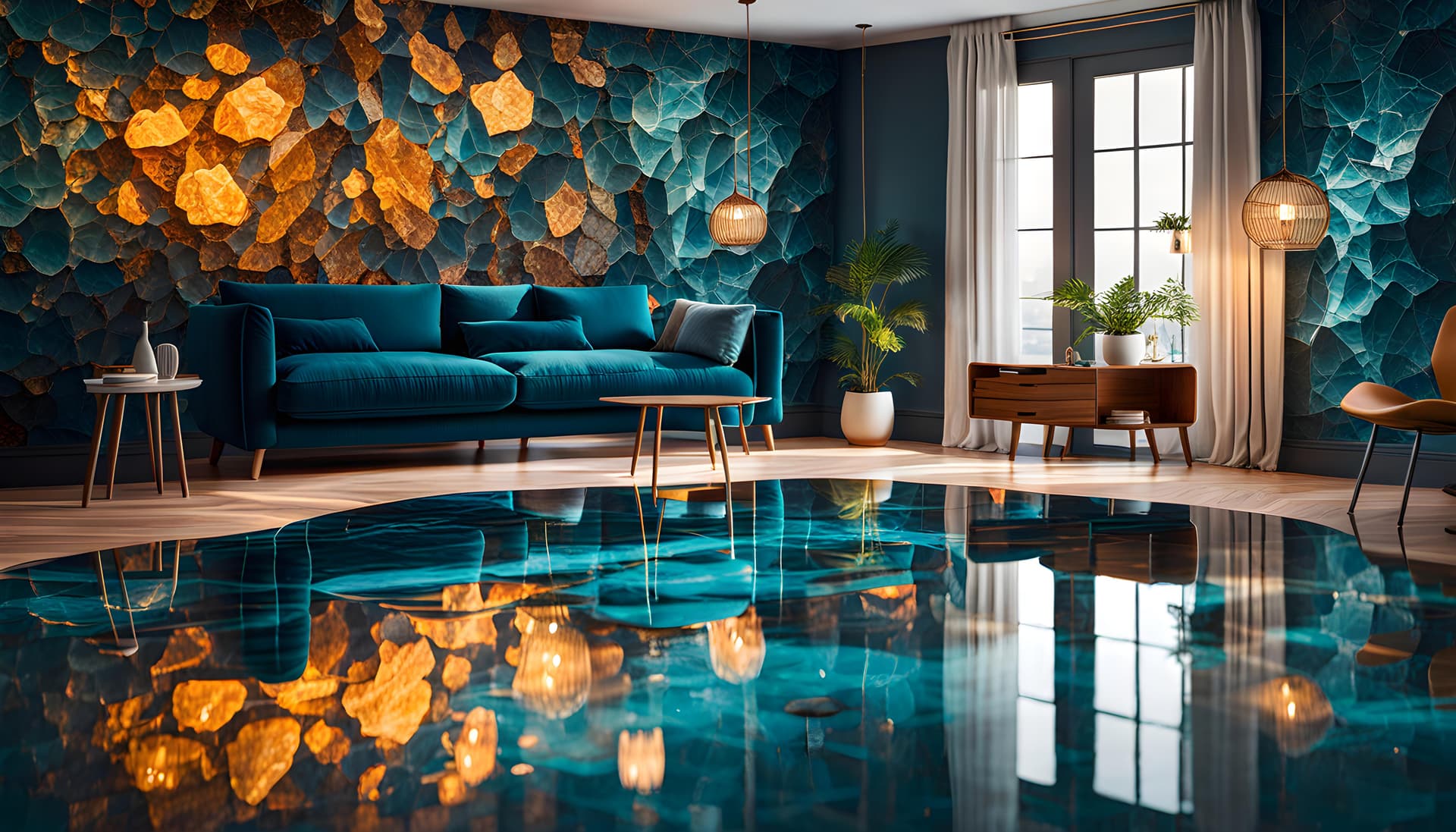 AI generated: extremely detailed CGI wallpaper, 16k, multi-textured, sea flat, dazzling , 4k, 8k, low poly rocks, ...