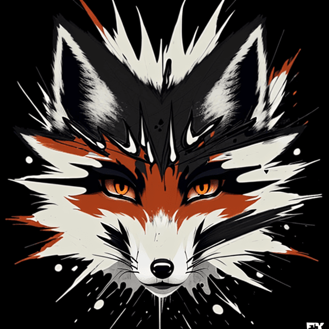 AI generated: The image features a stylized fox logo on a black background with splattered paint.