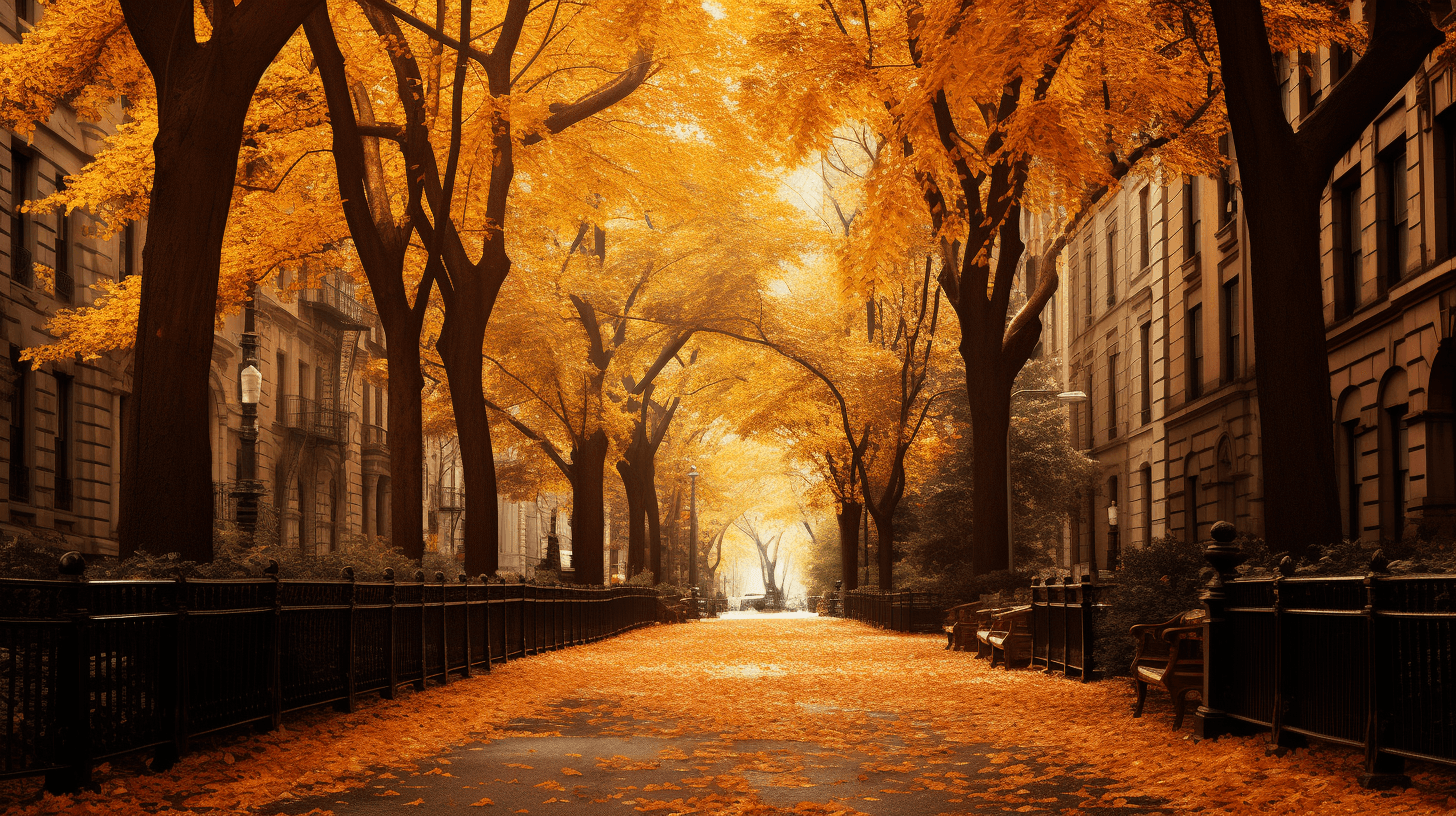 AI generated: fall foliage image hd wallpapers for mobile devices, in the style of new york city subject matter, l...