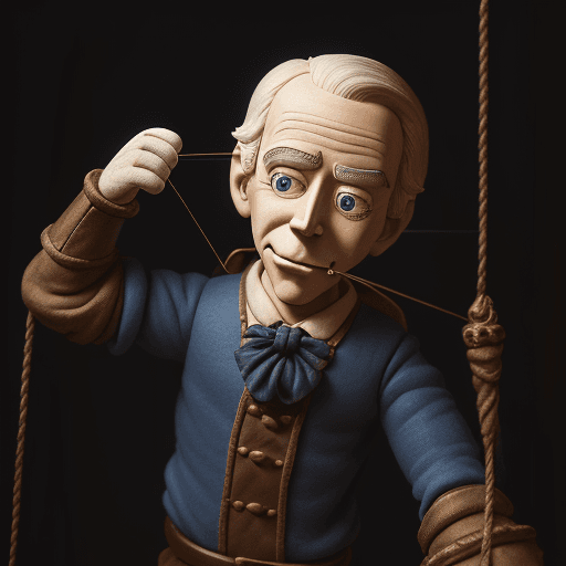 AI generated: Biden as Pinocchio puppet with strings , cuddly, arrogant, powerful, high fantasy, epic, cinematic, ...