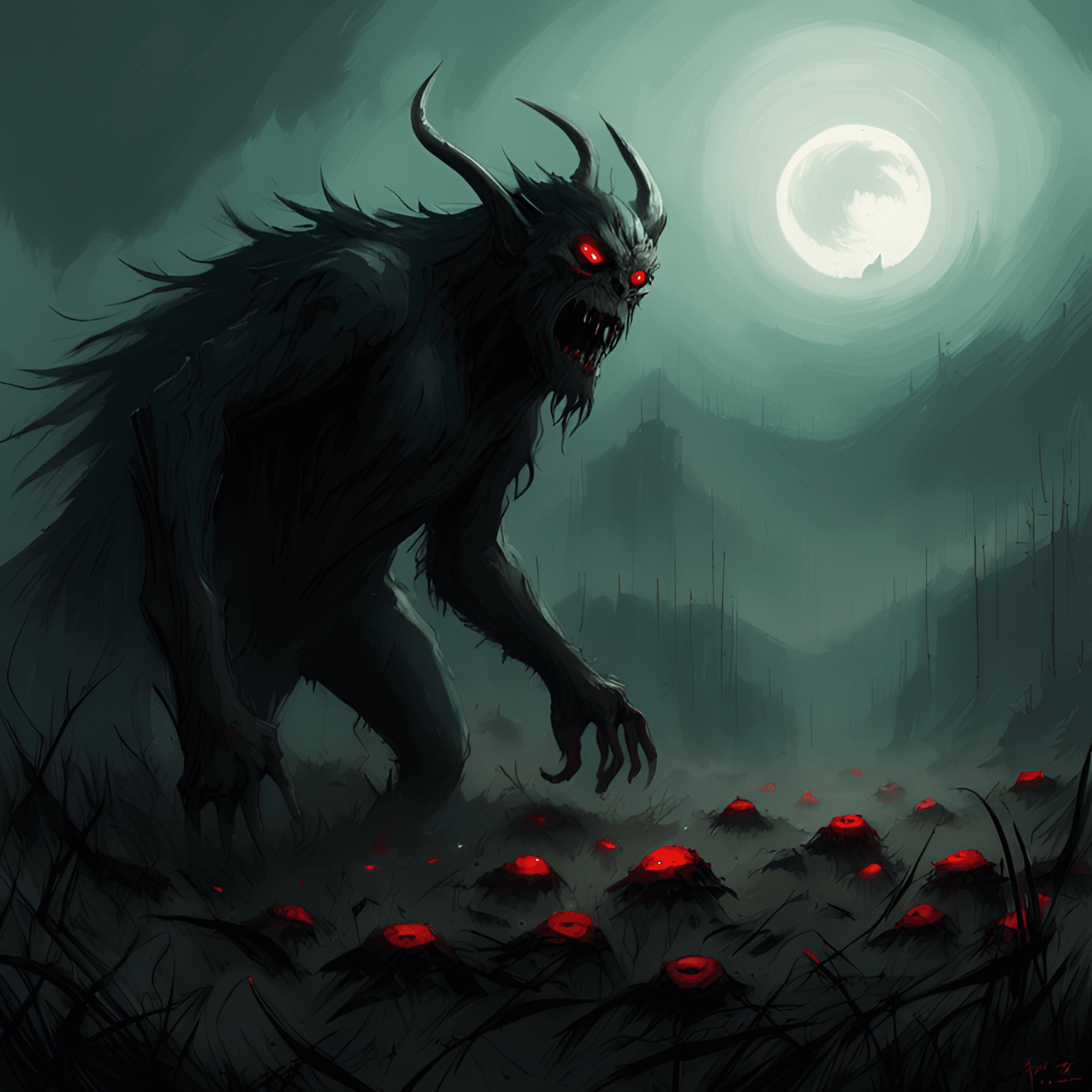 AI generated: A demon with red eyes,(dark:1.6),(volumetric:2.3),high detailed,4k,ultra hd